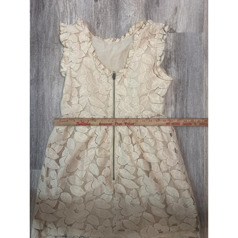 Tulle Womens Cream Floral Lace Ruffle Sleeveless Mini Dress Size Large - Picture 5 of 8